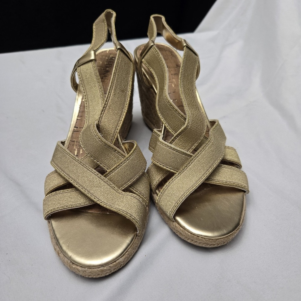 Merona Sparkly Gold Strappy Espadrille Sandals Size 8 Beachy Vacation Coastal